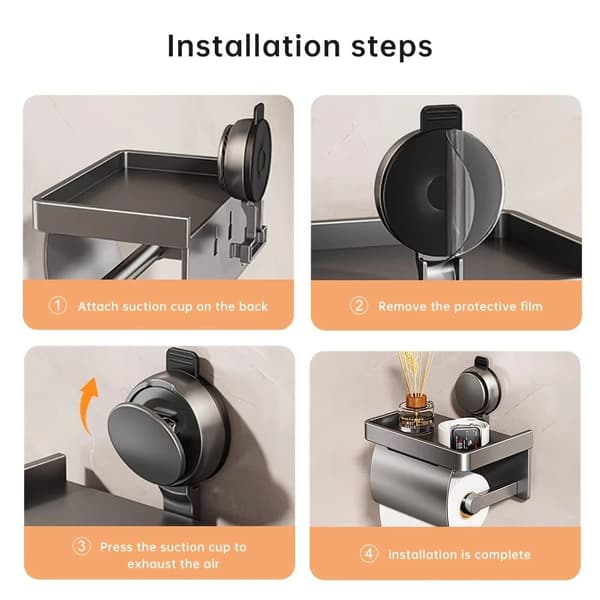 OBOSOE toiletrulleholder med hylde – vægmonteret aluminiumsrulledispenser, nem installation uden boremaskine