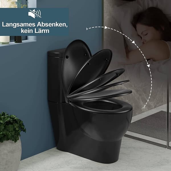 Rootz O-muotoinen wc-istuin - Heavy Duty wc-kansi - Duroplast - Matta musta/valkoinen - Pehmeä sulkeminen - Pikalukitus - 44,7 cm x 5,5 cm x 37,1 cm