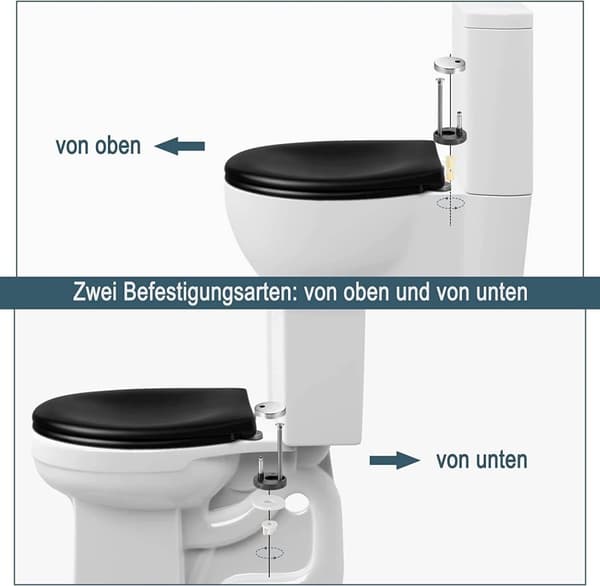 Rootz O-muotoinen wc-istuin - Heavy Duty wc-kansi - Duroplast - Matta musta/valkoinen - Pehmeä sulkeminen - Pikalukitus - 44,7 cm x 5,5 cm x 37,1 cm