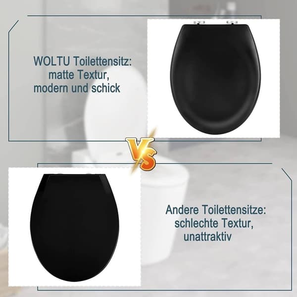 Rootz O-muotoinen wc-istuin - Heavy Duty wc-kansi - Duroplast - Matta musta/valkoinen - Pehmeä sulkeminen - Pikalukitus - 44,7 cm x 5,5 cm x 37,1 cm
