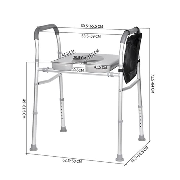 Justerbar bærbar badeværelsesstol, robust aluminiumslegering, sikker håndtagdesign, letvægts og nem at opbevare.
