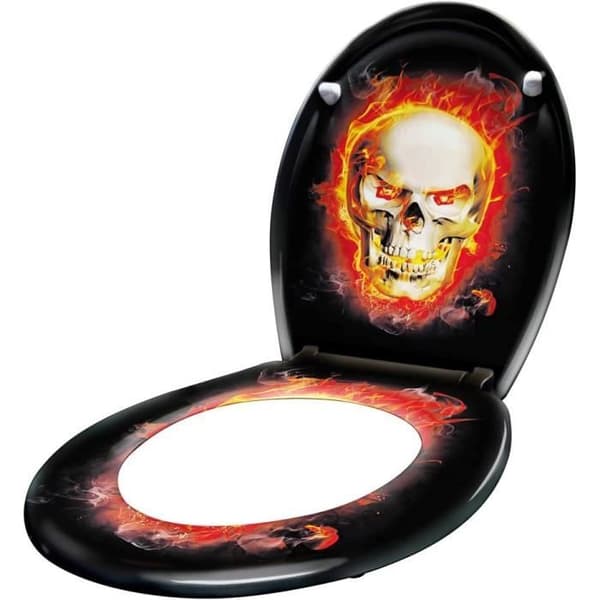 LZQ Soft Close Toalettsits - Stort urval - Finish av hög kvalitet - Lätt att fästa (Skull)