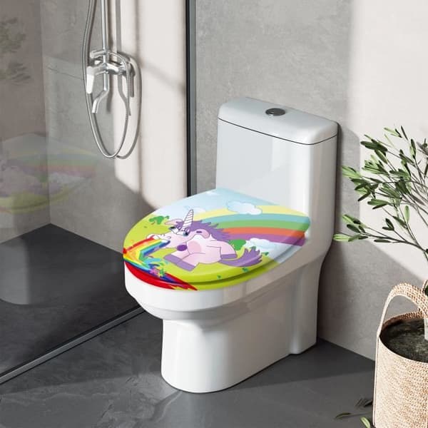 Toalettsits - XMTECH - Färgglad enhörning - Soft close - Universal - Urea harts