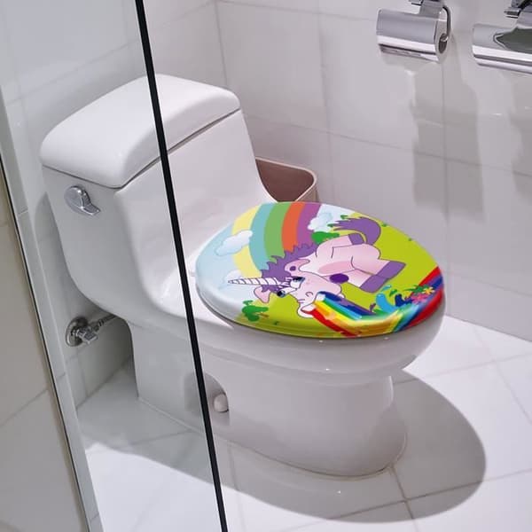 Toalettsits - XMTECH - Färgglad enhörning - Soft close - Universal - Urea harts