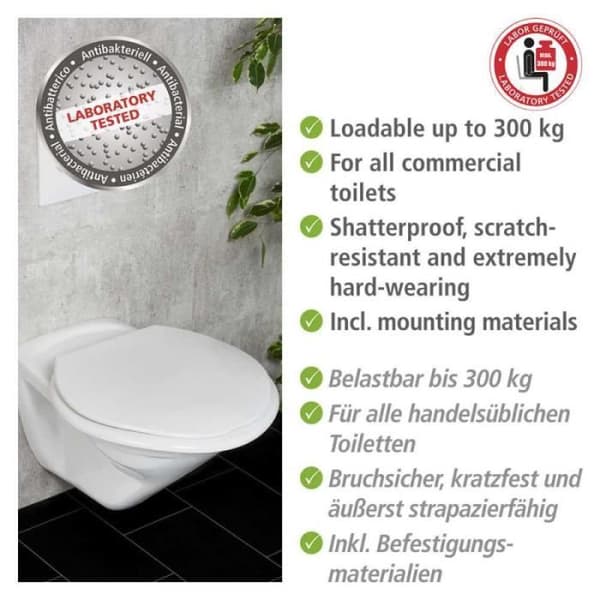 Toalettlock - WENKO - Torino - Duroplast - Vit - XXL - Optimal komfort