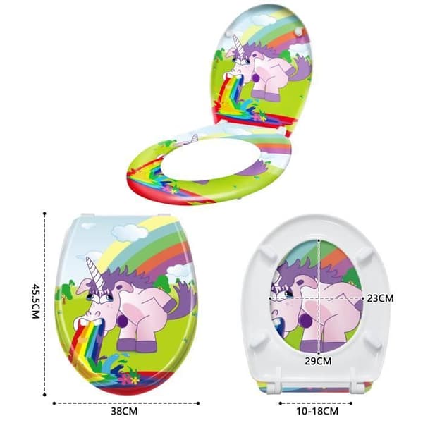 Toalettsits - LARS360 - Rainbow unicorn - Polypropen - Mjuk stängningsmekanism - Universal