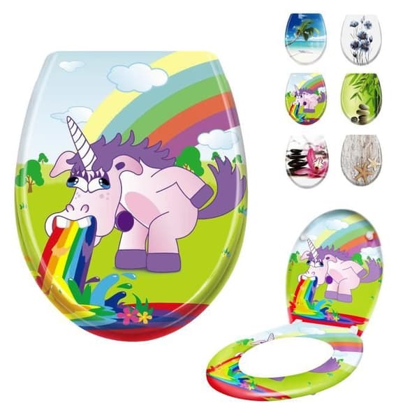 Toalettsits - LARS360 - Rainbow unicorn - Polypropen - Mjuk stängningsmekanism - Universal