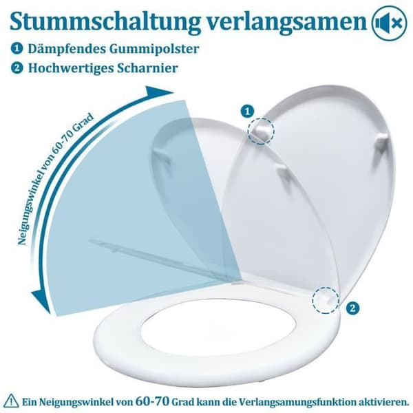 Abattant WC LARS360 - Ovalt toalettlock - Mjuk och automatisk stängning - Grå sten design
