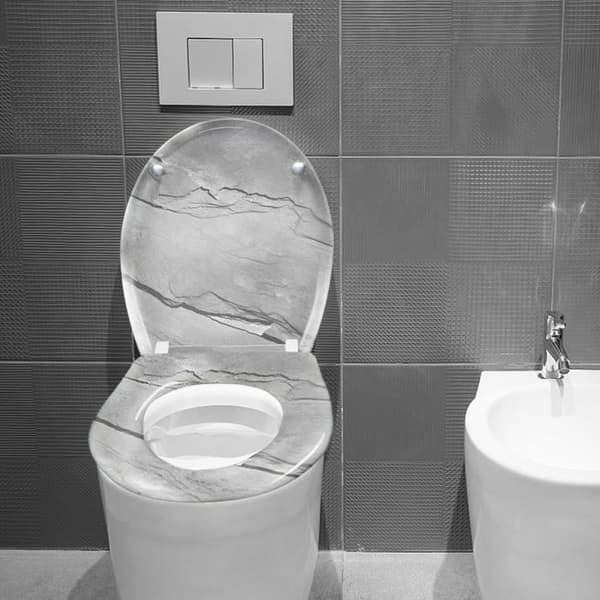 Abattant WC LARS360 - Ovalt toalettlock - Mjuk och automatisk stängning - Grå sten design