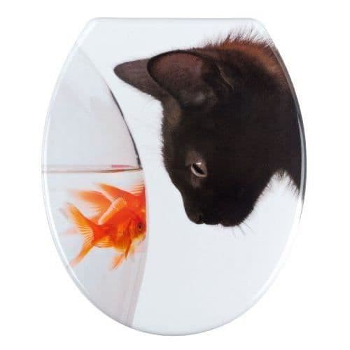 Toalettlock - WENKO - Fisk & Katt - Duroplast - Fäste i rostfritt stål - 37,5 x 45 cm