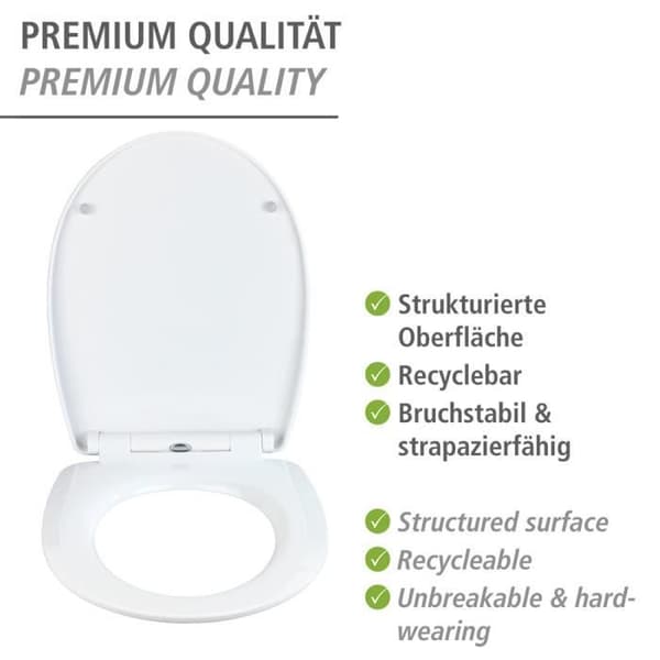 WENKO Original Sereno Toalettsits, Toalettsits med Fallbroms, Clip-On, Rostfritt stålfäste, Termoplast, Flerfärgad