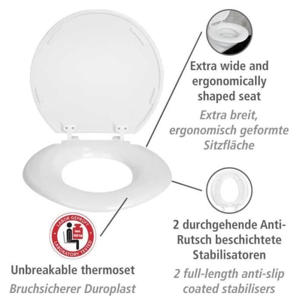 Toalettlock - WENKO - Torino - Duroplast - Vit - XXL - Optimal komfort