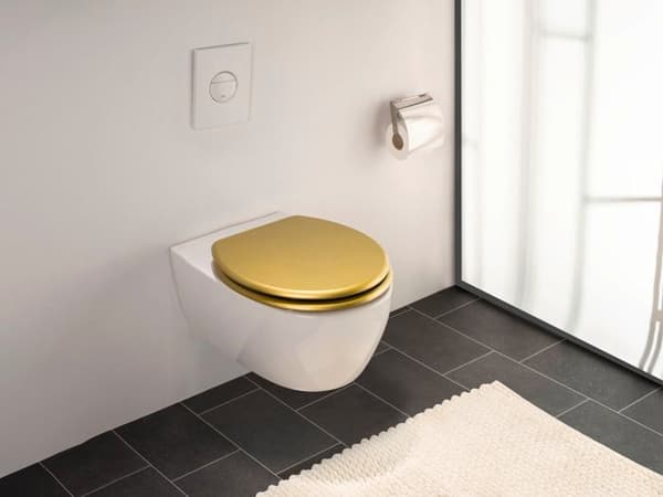 Toalettsits - WENKO - ALDENO - Fuktbeständig MDF - Rostfria gångjärn - Guld 37x41 cm