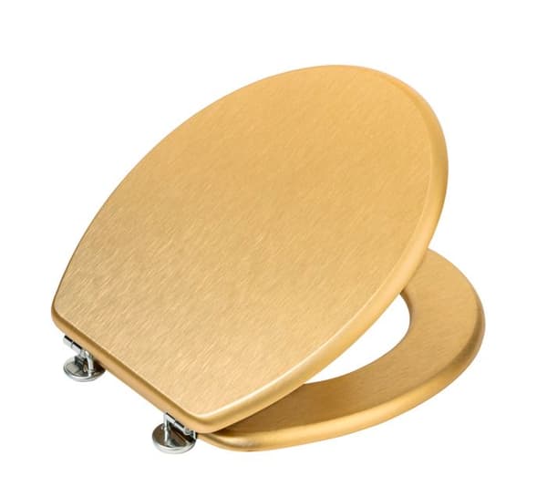 Toalettsits - WENKO - ALDENO - Fuktbeständig MDF - Rostfria gångjärn - Guld 37x41 cm