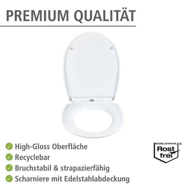 WENKO Toalettsits med strandfallbroms, Original toalettsits, fäste i rostfritt stål, termoplast, flerfärgad