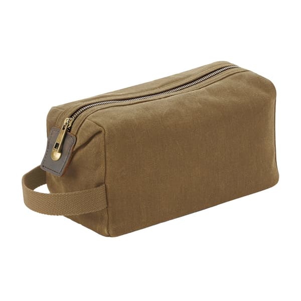 Quadra Heritage Leather Accented Waxed Canvas Wash Bag Desert Sand One Size