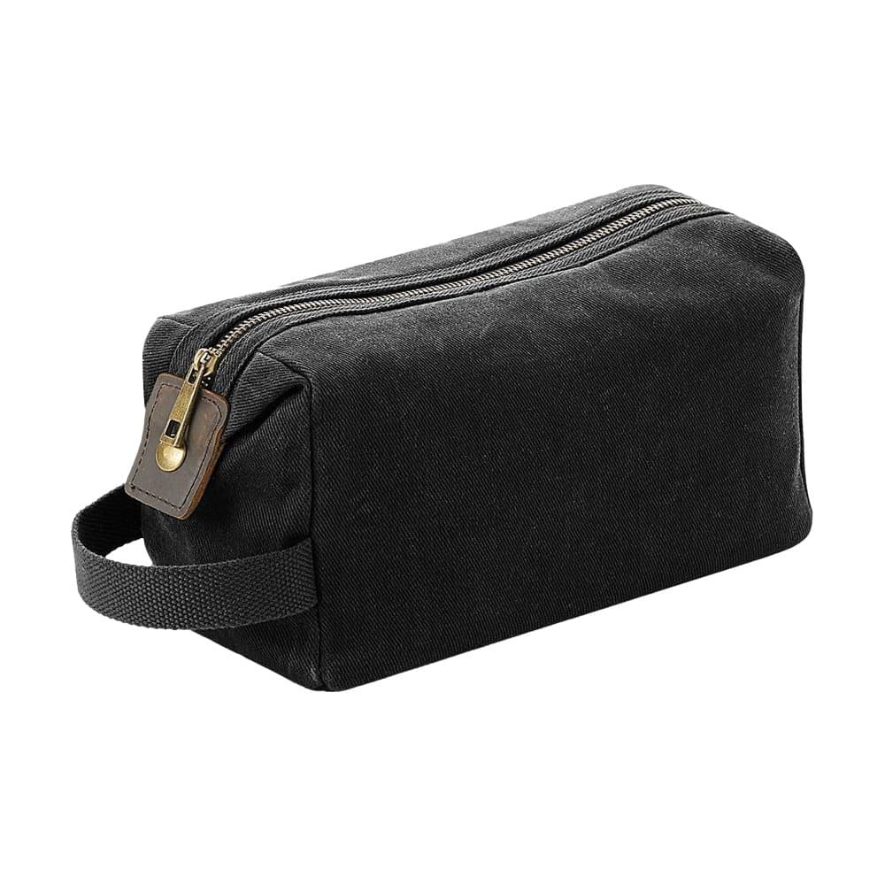 Quadra Heritage Leather Accented Waxed Canvas Wash Bag (tvättväska i läder)