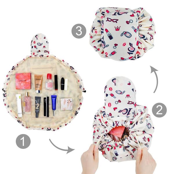 Kosmetikväska Sminkväska Toalettväska Kosmetisk påse Tvättväska Necessär Makeup Bag med dragsko för att dra ihop och 2 innerfack