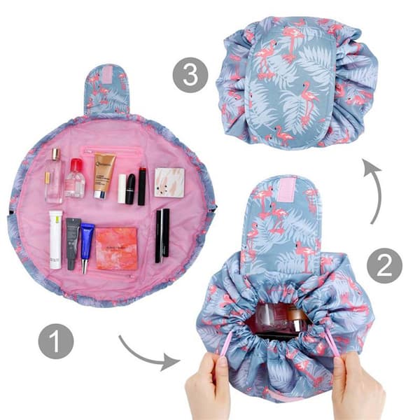 Kosmetikväska Sminkväska Toalettväska Kosmetisk påse Tvättväska Necessär Makeup Bag med dragsko för att dra ihop och 2 innerfack