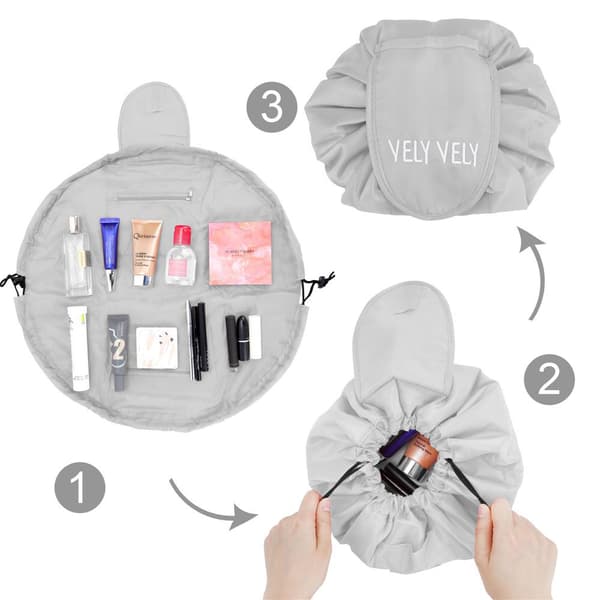 Kosmetikväska Sminkväska Toalettväska Kosmetisk påse Tvättväska Necessär Makeup Bag med dragsko för att dra ihop och 2 innerfack
