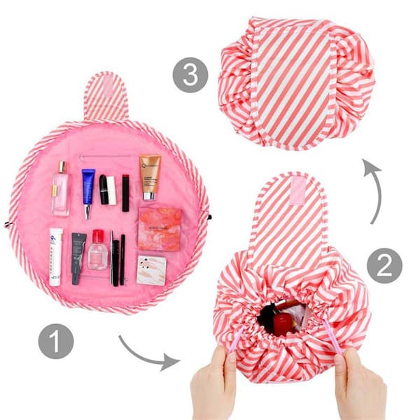 Kosmetikväska Sminkväska Toalettväska Kosmetisk påse Tvättväska Necessär Makeup Bag med dragsko för att dra ihop och 2 innerfack