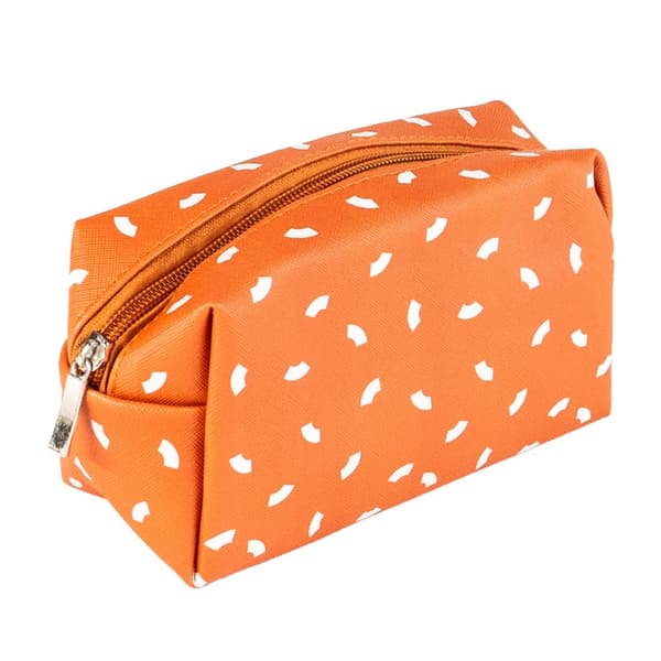 2-pak toilettaske og makeuptaske med hank og små rum i orange