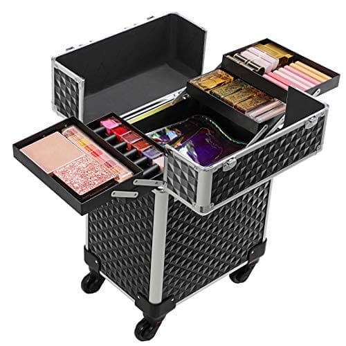 Songmics Cosmetic Case -vaunumeikkikotelo kahvalla, 4 yleispyörää, musta