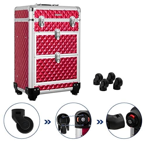Songmics Resetillbehör Rullvagn Kosmetikfodral ABS Röd 34 x 27 x 57 cm