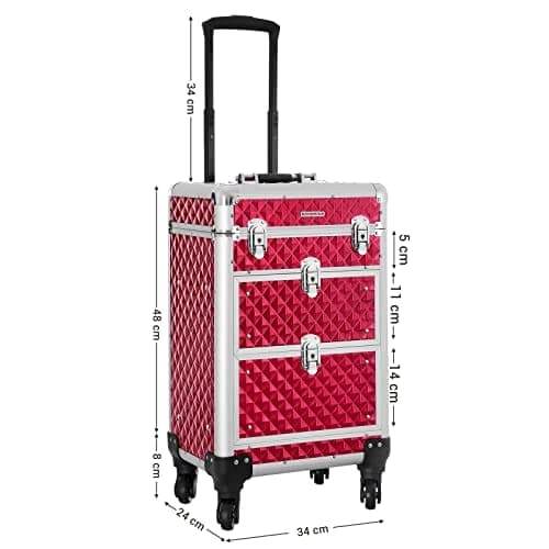 Songmics Resetillbehör Rullvagn Kosmetikfodral ABS Röd 34 x 27 x 57 cm