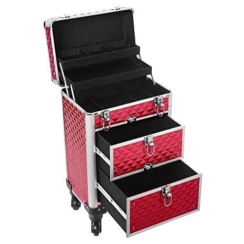Songmics Resetillbehör Rullvagn Kosmetikfodral ABS Röd 34 x 27 x 57 cm