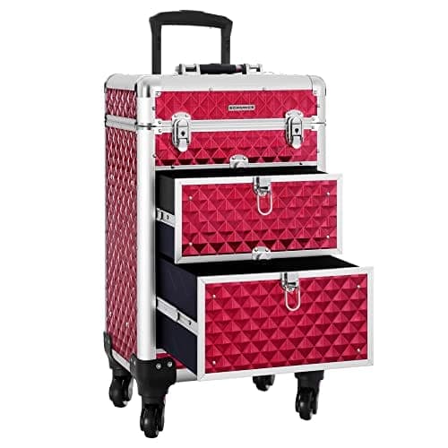 Songmics Resetillbehör Rullvagn Kosmetikfodral ABS Röd 34 x 27 x 57 cm