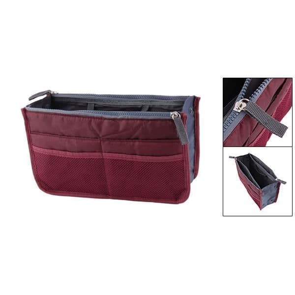 Dragkedja Nylon Kosmetisk Organizer Resväska Burgundy