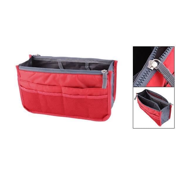Dragkedja Nylon Kosmetisk Organizer Resväska Röd
