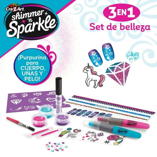 Skönhetsset Cra-Z-Art 2 x 13 x 2 cm Barn Naglar Hår Kropp Glitter 4 antal