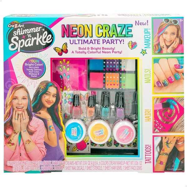 Skønhedssæt Cra-Z-Art Ultimate Party 10 x 1 x 7,5 cm Børns Neon Negle Hår Krop 4 enheder