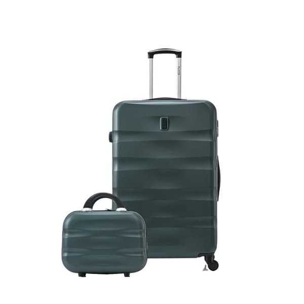 CELIMS - Stor resväska med sminkväska/necessär 35cm | Håll storlek 23kg 75cm | Integrerat lås | ABS | Grön