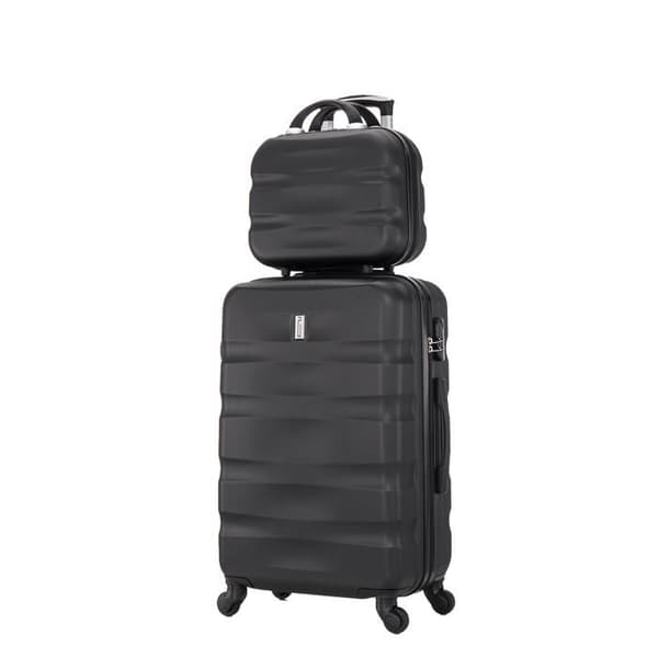 CELIMS - Stor resväska med sminkväska/necessär 35cm | Håll storlek 23kg 75cm | Integrerat lås | ABS | Svart