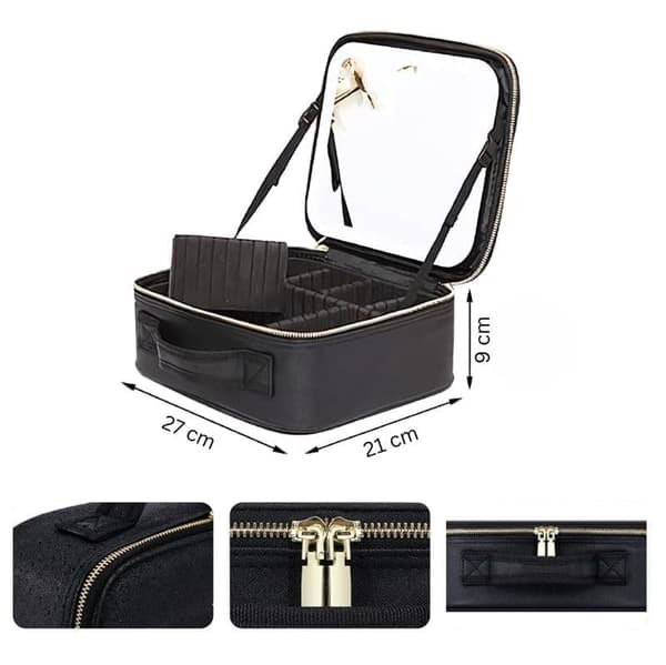 UNIQ Makeup Resväska med LED-ljus – Bärbar Kosmetisk Organizer med Justerbara Fack