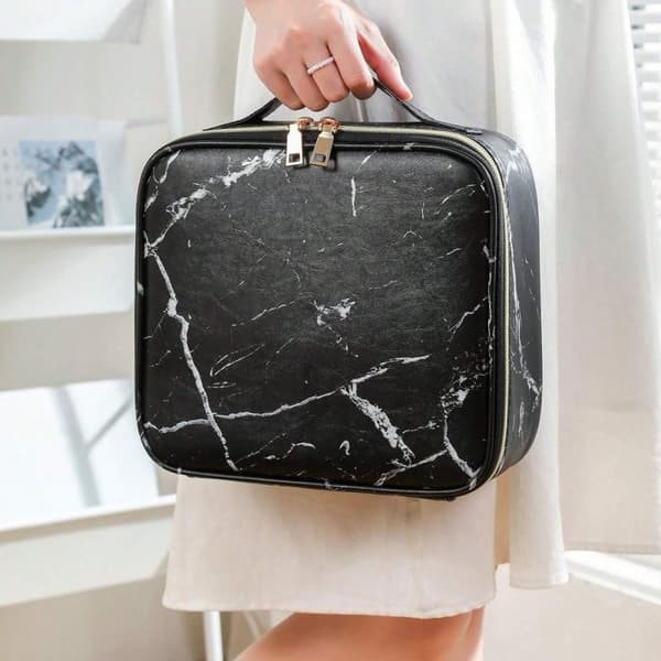UNIQ Makeup Rejsetaske - Toilettaske / Kosmetiktaske til alt dit makeup - Black Marble