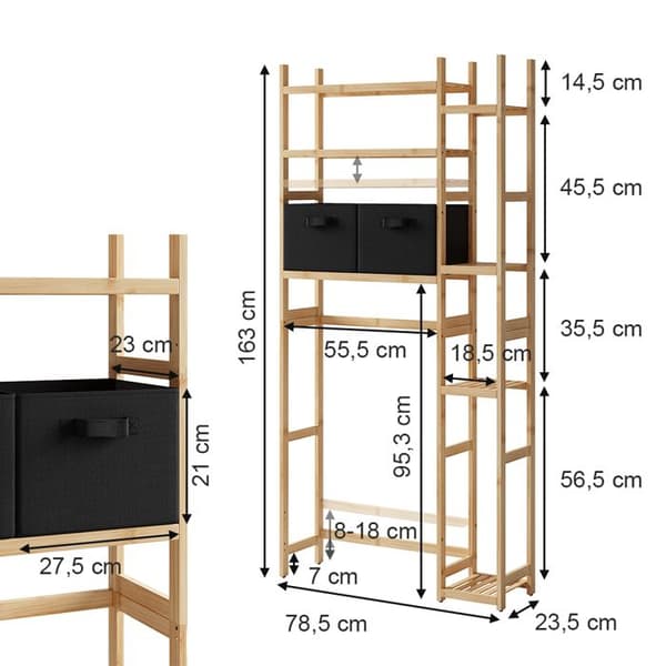 Toalettsspegel Bilbao, 78.5x163cm med 2 lådor i non-woven, Bambu, Vicco