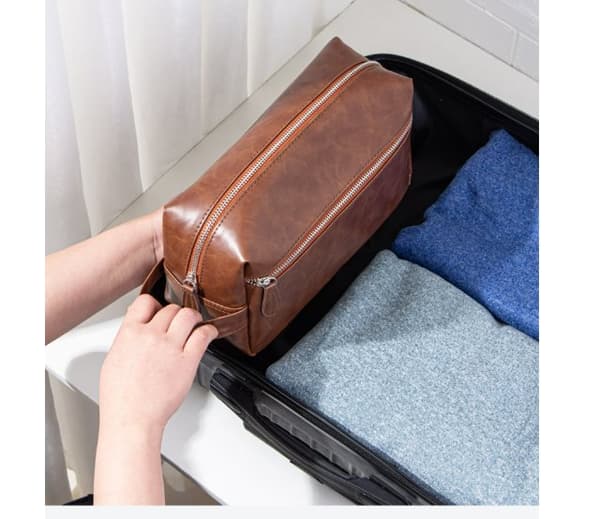INF Miesten toiletry-laukku, PU-nahkainen matkakosmetiikkalaukku kahvalla