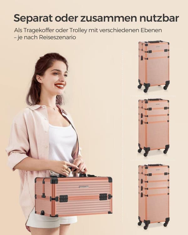 Trolley, SONGMICS Kosmetiikkalaukku, 34x24x79 cm, Kulta