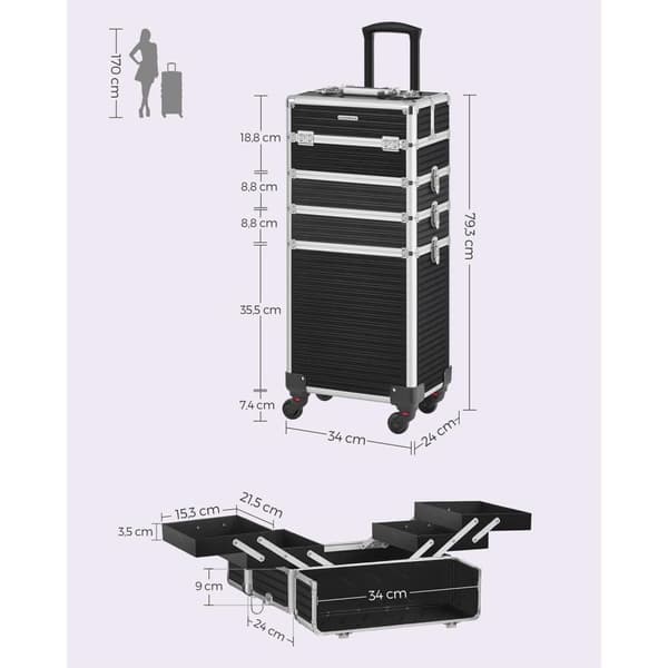 Trolley, SONGMICS Kosmetikkuffert, 34x24x79 cm, Sort
