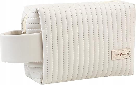 Liten kosmetikaväska för resor Eco-läder Vattentät Beige för handväska
