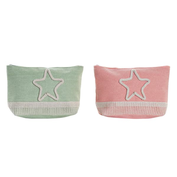 Toilettaske DKD Home Decor Beige Koral Mint Middelhavet (25 x 7 x 15 cm) (2 enheder)