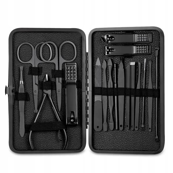 SÆT Manicure Pedicure Face TRAVEL 18 ELEMENTER XXL Sort MAT