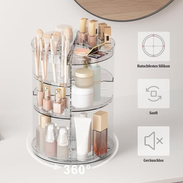 Lollanda 360 roterende makeup opbevaring kosmetisk arrangør med 8 justerbare rum - gennemsigtig