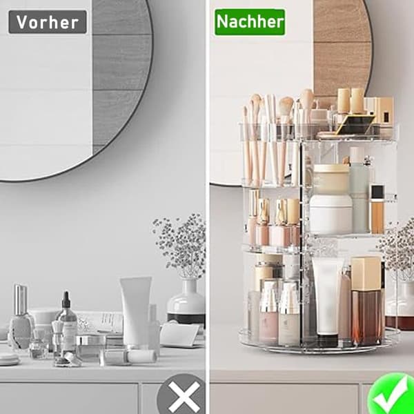 Lollanda 360 roterende makeup opbevaring kosmetisk arrangør med 8 justerbare rum - gennemsigtig