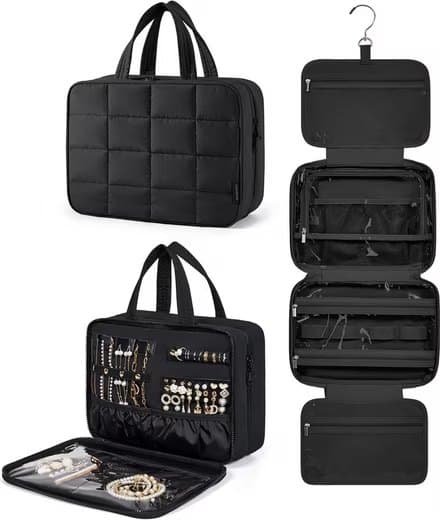 Lollanda Sminkväska / Necessär / Toalettväska - Makeup Bag för Damer - Hängbar Reseorganizer med Smyckesfack Svart 28×12×20 cm