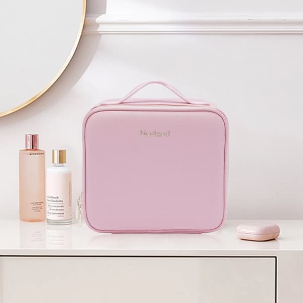 Makeupväska, Stor kapacitet, Elegant design, LED-spegelbelysning,Rosa